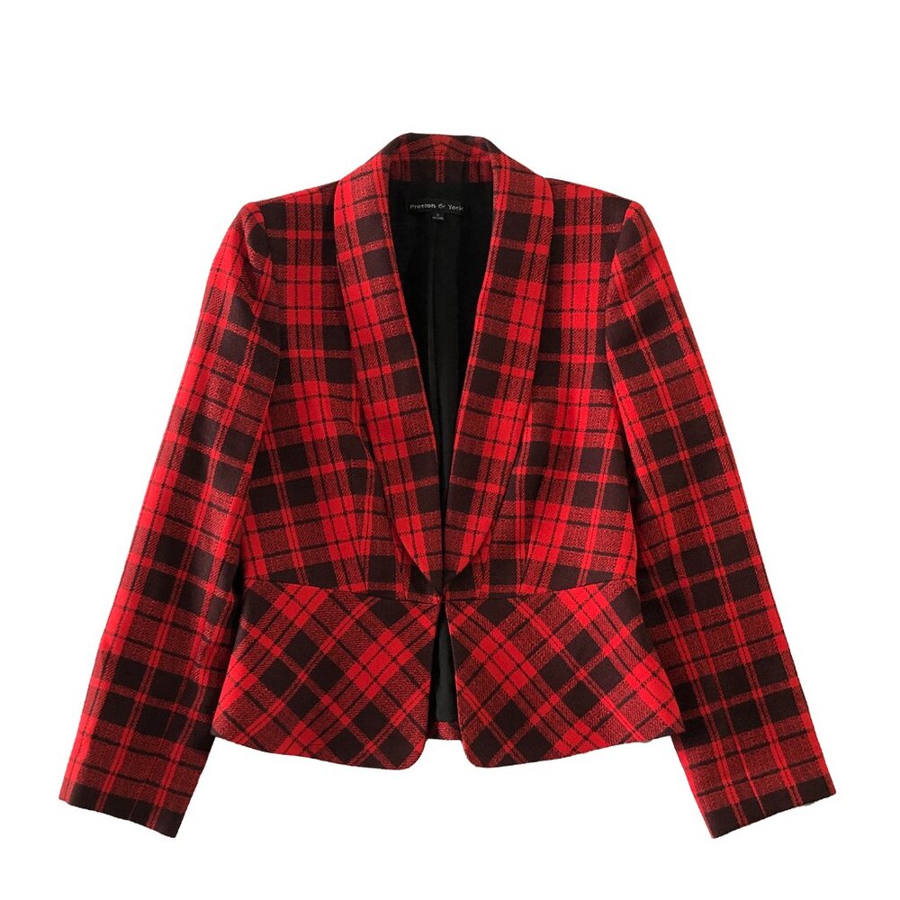 Preston & York Womens Size 6 Red and Black Plaid Blazer Jacket